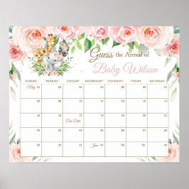 Floral Jungle Animals Raten Baby's Ankunft Spiel Poster