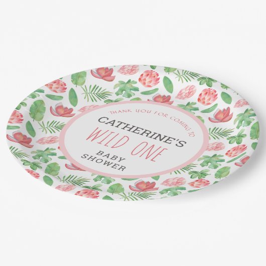 Floral Jungle Safari Baby Dusche Vielen Dank Pappteller (Schrägansicht)