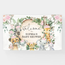 Floral Jungle Safari Tiere Baby Girl Willkommen Banner