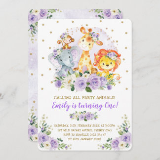 Floral Jungle Safari Wildtiere Party Geburtstag Einladung
