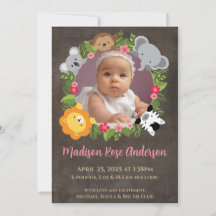 Floral Jungle Safari Wreath Baby Girl Ankündigung