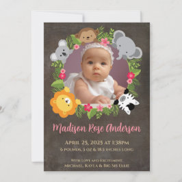 Floral Jungle Safari Wreath Baby Girl Ankündigung