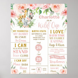 Floral-Jungle-Tiere 1. Geburtstags-Meilensteine Poster