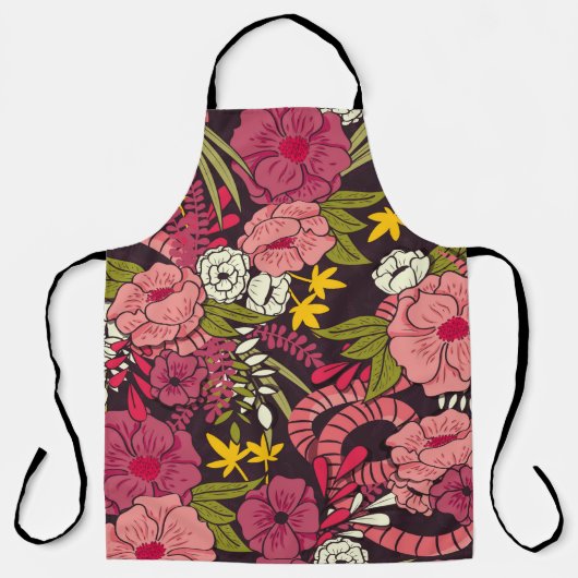 Floral jungle with snakes pattern, tropical flower schürze (Vorderseite)