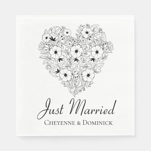 Floral Just Married Anemone Black Heart Blume Serviette (Vorderseite)