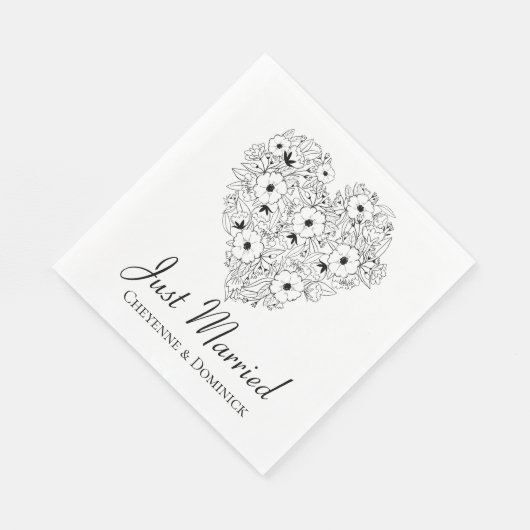 Floral Just Married Anemone Black Heart Blume Serviette (Ecke)