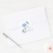 Floral Just Married Daisy Blume Blue Wedding Quadratischer Aufkleber (Umschlag)
