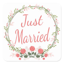 Floral Just Married Rose Rosa Blume Hochzeit