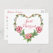 Floral Just Married Watercolor Rosa Hochzeit Ankündigungspostkarte (Vorne/Hinten)