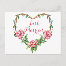 Floral Just Married Watercolor Rosa Hochzeit Ankündigungspostkarte
