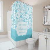 Floral Just Married Weddate Chic Cyan Blue Duschvorhang (Beispiel)