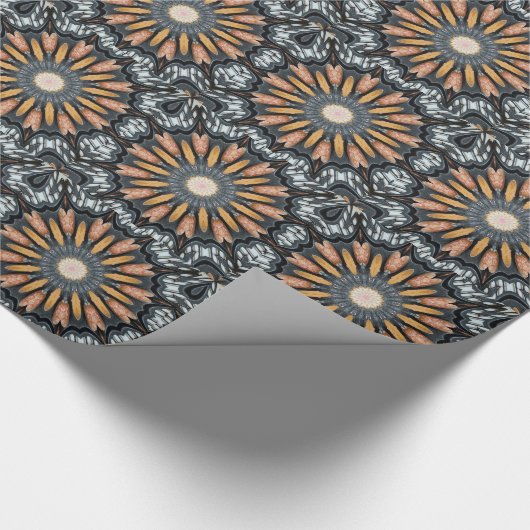 Floral Kaleidoskop Art Mosaik Orange Schwarz-weiß Geschenkpapier (Ecke)