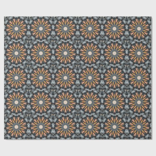 Floral Kaleidoskop Art Mosaik Orange Schwarz-weiß Geschenkpapier (Flach)
