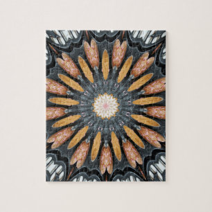 Floral Kaleidoskop Art Mosaik Orange Schwarz-weiß Puzzle