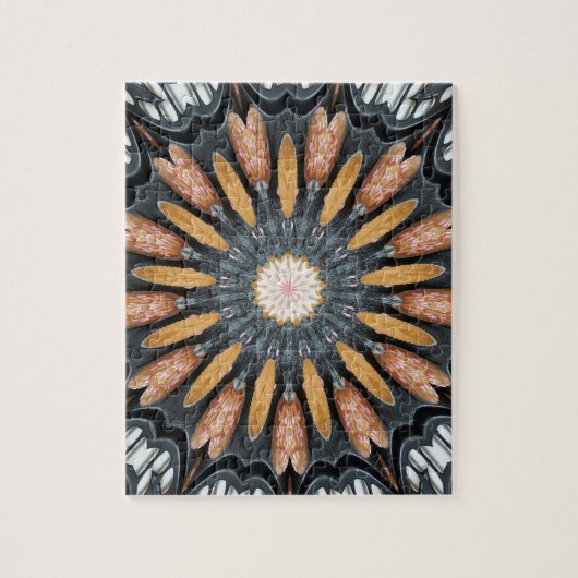 Floral Kaleidoskop Art Mosaik Orange Schwarz-weiß Puzzle (Vertikal)