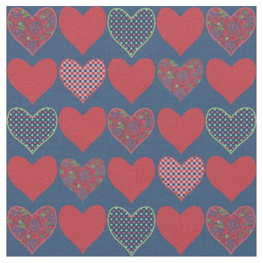 Floral, Karo Gingham und Polka Dots Hearts Stoff (Nahaufnahme)