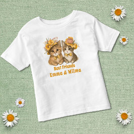 Floral Katzen Beste Freunde Gelbe Weiße Niedlich Kleinkind T-shirt