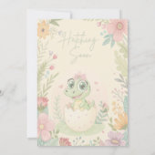 Floral kawaii Baby Alligator Bruteier - Mädchen Einladung (Rückseite)
