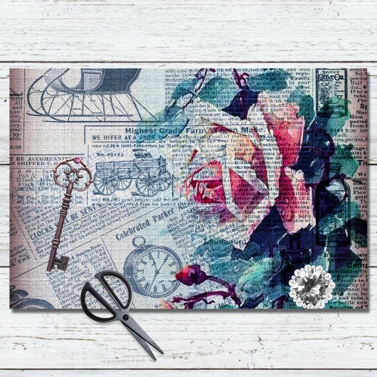 Floral Key Ephemera Decoupage Seidenpapier