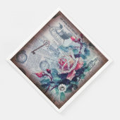 Floral Key Ephemera Decoupage Serviette (Ecke)