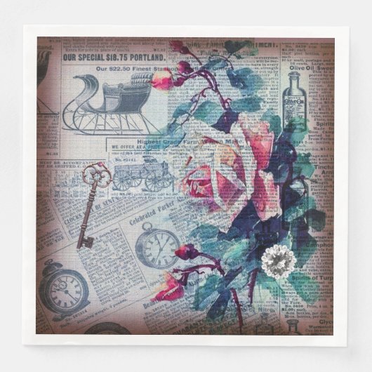 Floral Key Ephemera Decoupage Serviette (Vorderseite)