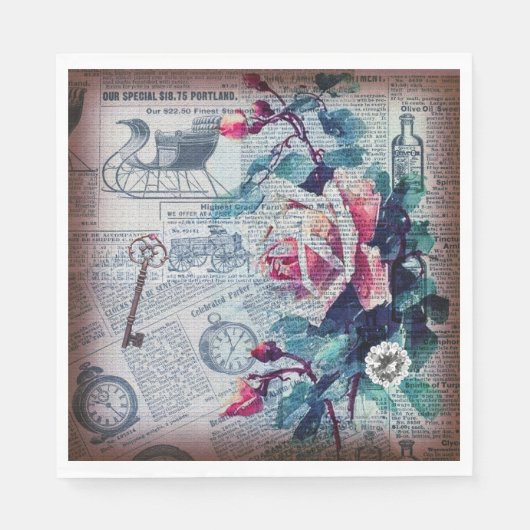 Floral Key Ephemera Decoupage Serviette (Vorderseite)