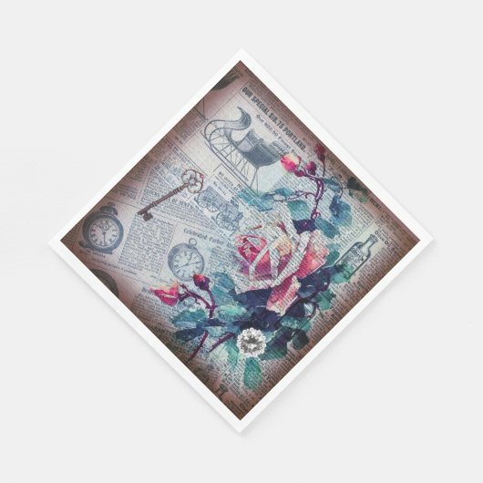 Floral Key Ephemera Decoupage Serviette (Ecke)