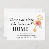 Floral Keys New Zuhause Address Moving Ankündigung Postkarte (Vorne/Hinten)