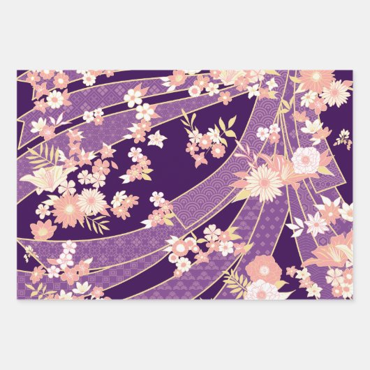 Floral Kimono Muster Violet Geschenkpapier Set (Vorderseite 2)