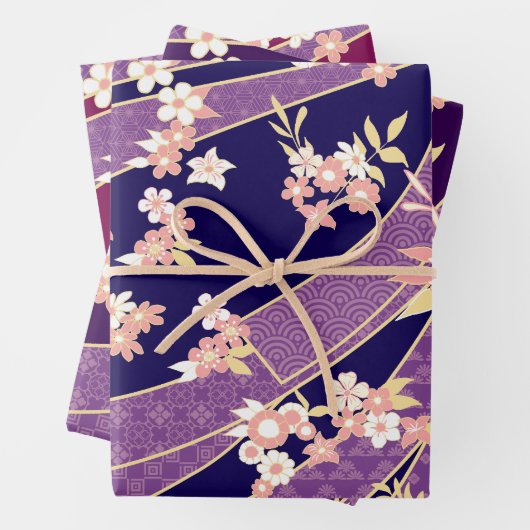 Floral Kimono Muster Violet Geschenkpapier Set (Beispiel)
