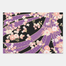 Floral Kimono Muster Violet Geschenkpapier Set