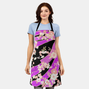 Floral Kimono Muster Violett Pink Schürze