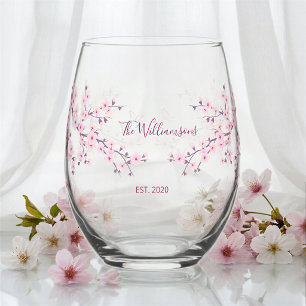 Floral Kirschblüten-Rosa Hochzeit Weinglas Ohne Stiel