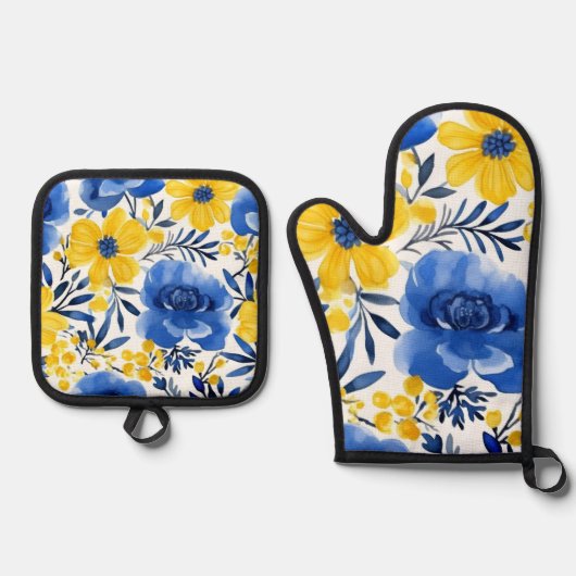 "Floral Kitchen Charm" Ofenhandschuh & Topflappen-Set (Vorderseite)