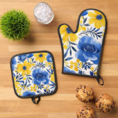 "Floral Kitchen Charm" Ofenhandschuh & Topflappen-Set (Oben Unten)