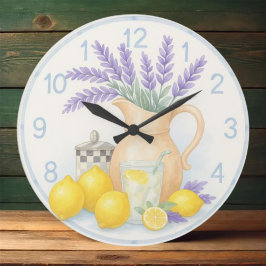  Floral kitchen farmhouse Lavender and lemon Große Wanduhr