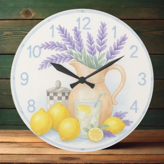  Floral kitchen farmhouse Lavender and lemon Große Wanduhr
