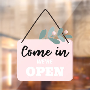 Floral kommen wir in Open Business Shop Fensteraufkleber