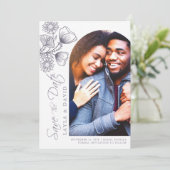 Floral Kontur Lavendel Save the Date Fotokarte (Stehend Vorderseite)