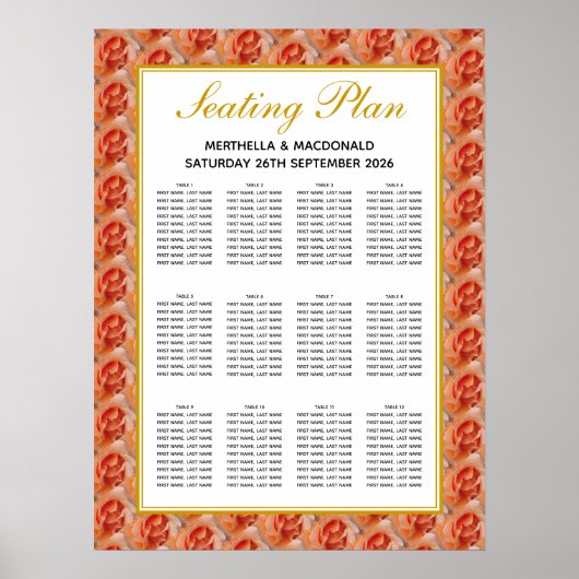 Floral | KORALE ROSE | 120 Sitze | Sitzplan Poster (Vorne)