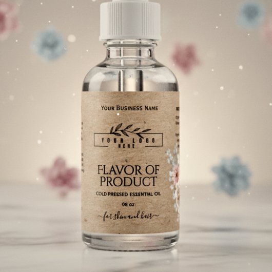 Floral krafat & Logo Essenzielle Öl Flasche Etiket