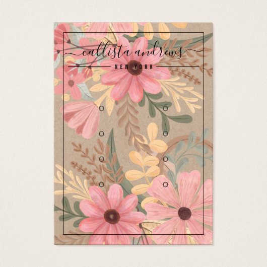 Floral Kraft Cursive Multiple Earring Display Card (Vorderseite)