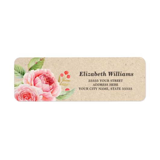 floral | Kraft Paper Wedding Rücksendeadressen-Auf (Vorne)