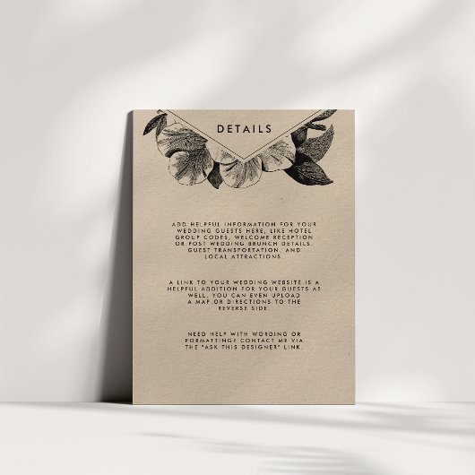 Floral Kraft Wedding Guest Details Begleitkarte