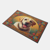 Floral Labrador Retriever Hund farbenfrohe Grenze Fußmatte (Schrägansicht)