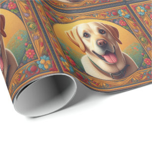 Floral Labrador Retriever Hund farbenfrohe Grenze Geschenkpapier