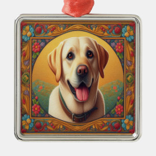 Floral Labrador Retriever Hund farbenfrohe Grenze Ornament Aus Metall