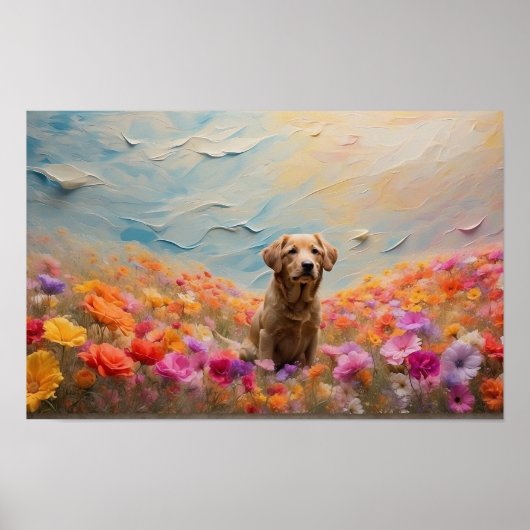 Floral Labrador Retriever Welpe herunterladen Poster (Vorne)