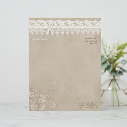 Floral Lace Butterfly Wedding Briefbogen (Stehend Vorderseite)