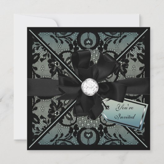 Floral Lace Einladung mit Diamond Bow (Vorderseite)